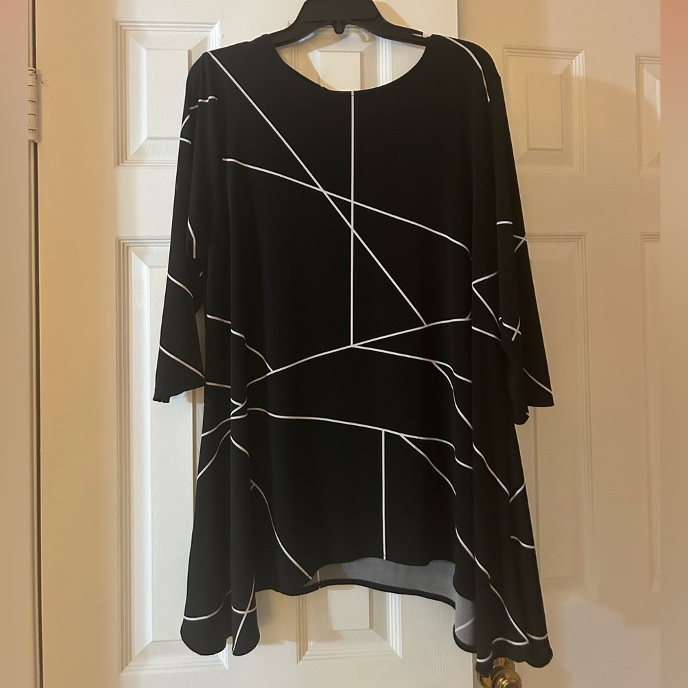 Alfani Black Top with White Geometric Design